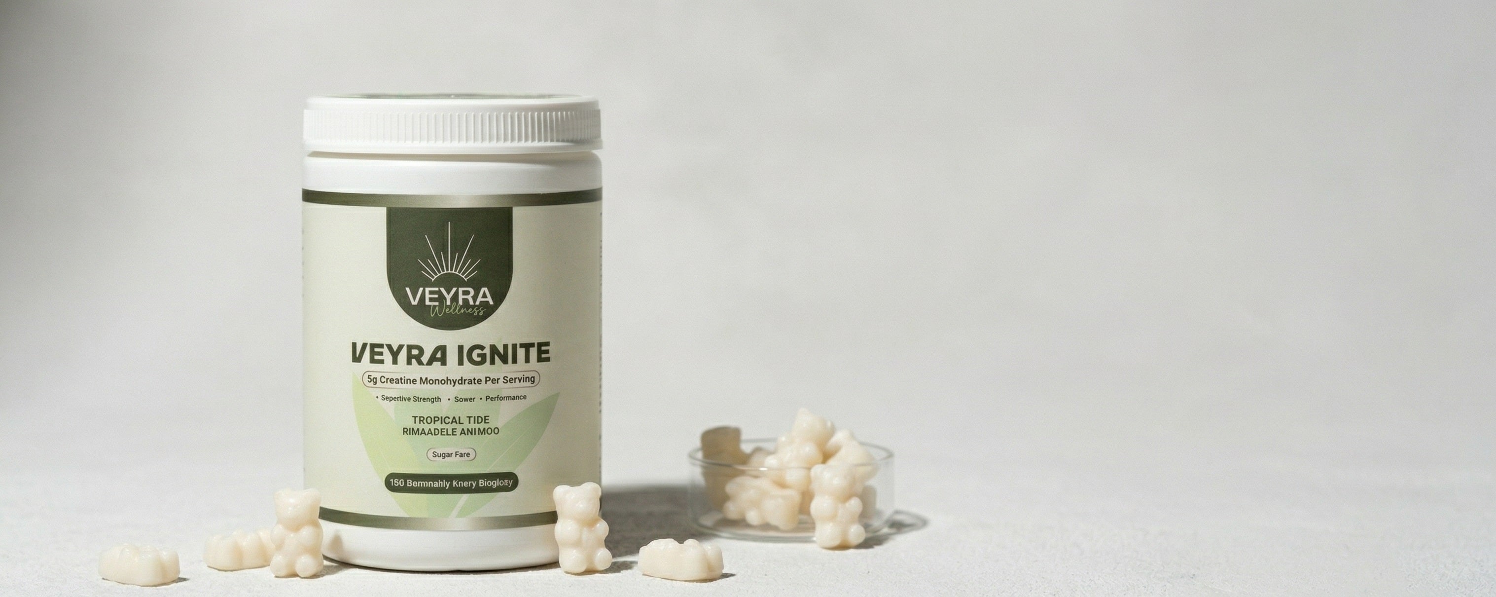 Veyra Ignite supplement container with gummy bears on a light backgroundslider_item_mdaY3g