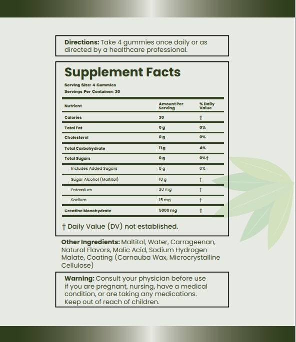 Supplement facts panel for Veyra Ignite creatine gummies